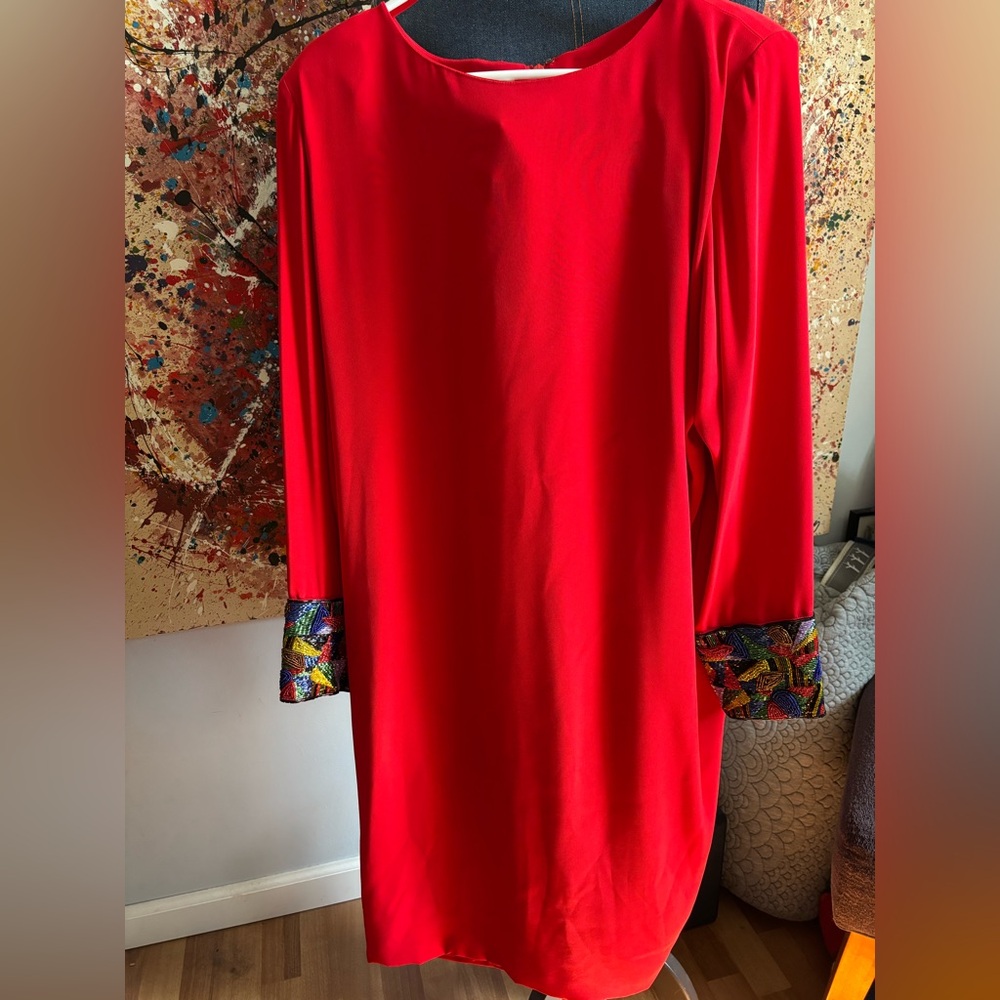 Vintage Red Sheath Dress with Cuffed 3/4 Sleeves